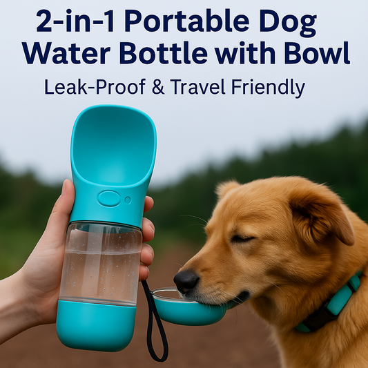 2-in-1 Portable Dog Water Bottle with Bowl – Leak-Proof & Travel Friendly